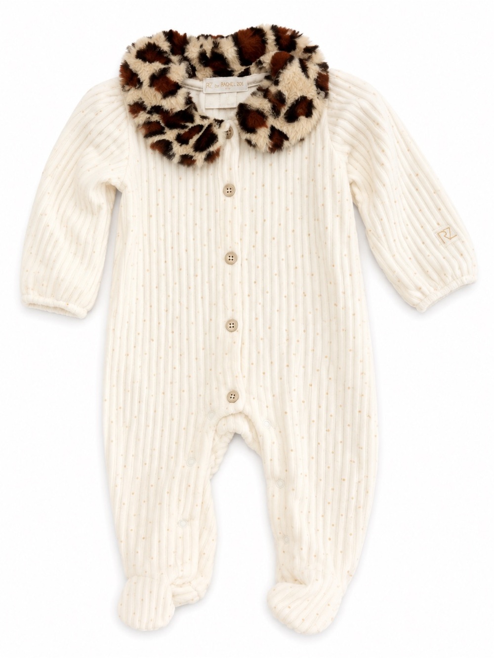 Rachel Zoe Cream Knit Footie with Faux Leopard Collar